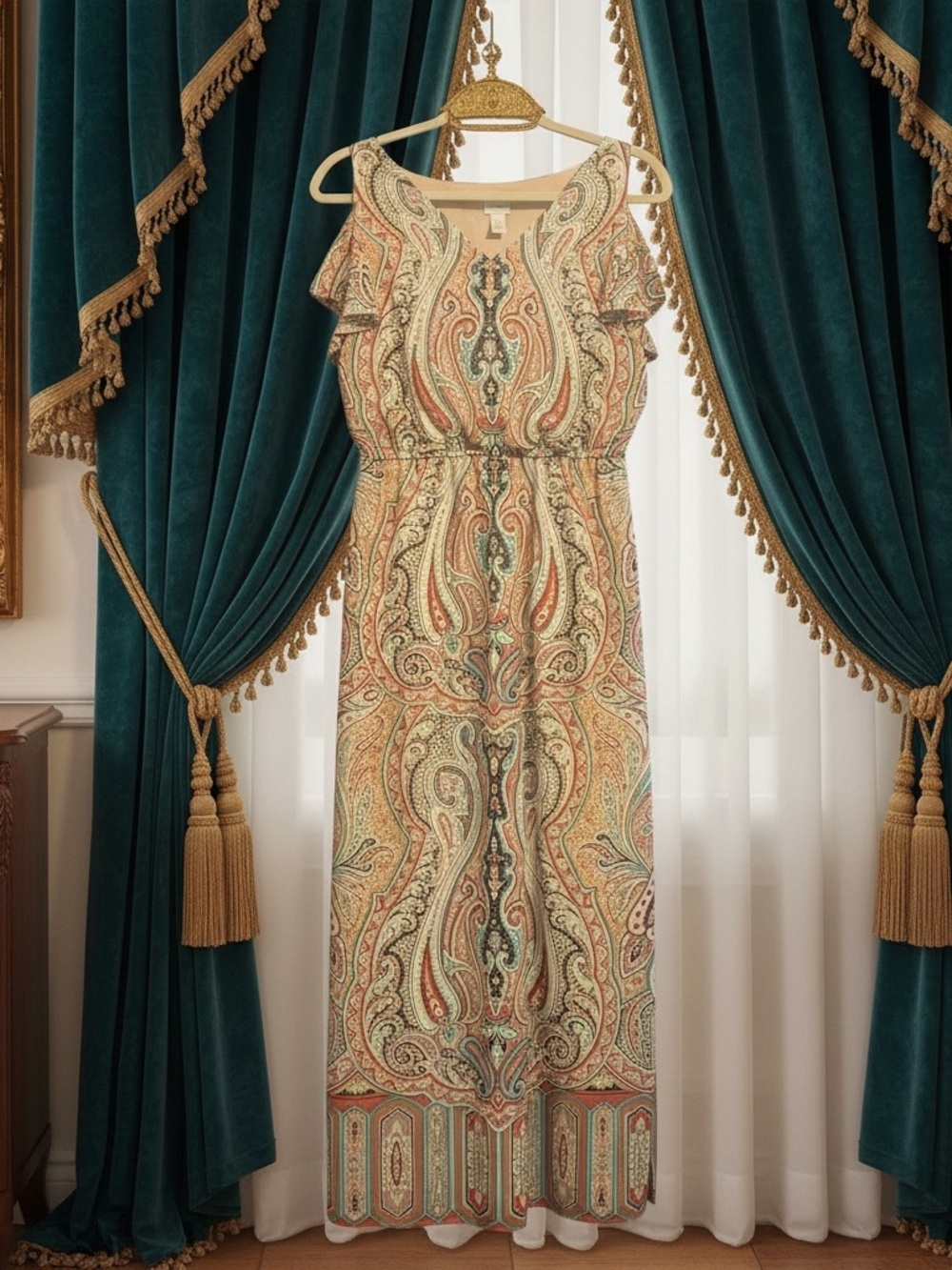 Chico's Peach Paisley Cold-Shoulder Midi Dress - Picture 10 of 10